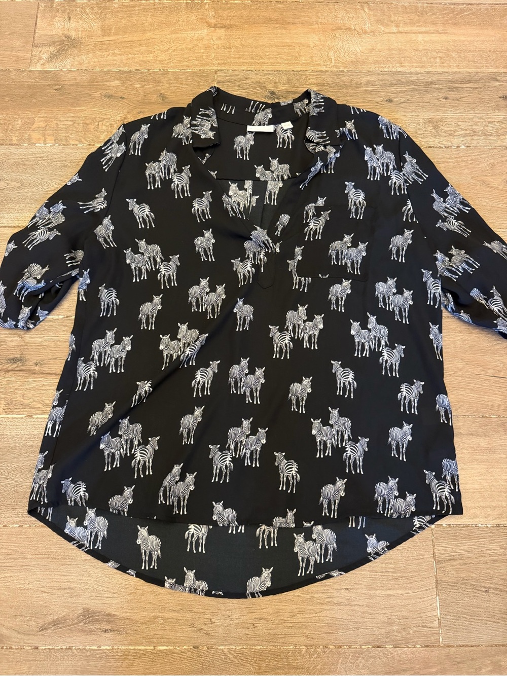 Black Zebra-Print Short Sleeve Shirt